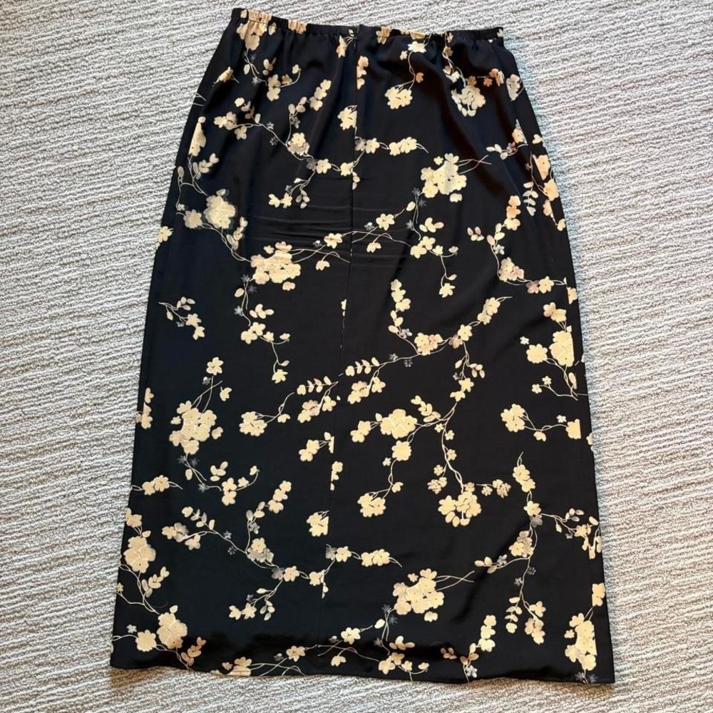 90s Joan Leslie floral maxi skirt a-line whimsigoth black cream women's L 10 12 - Picture 5 of 7